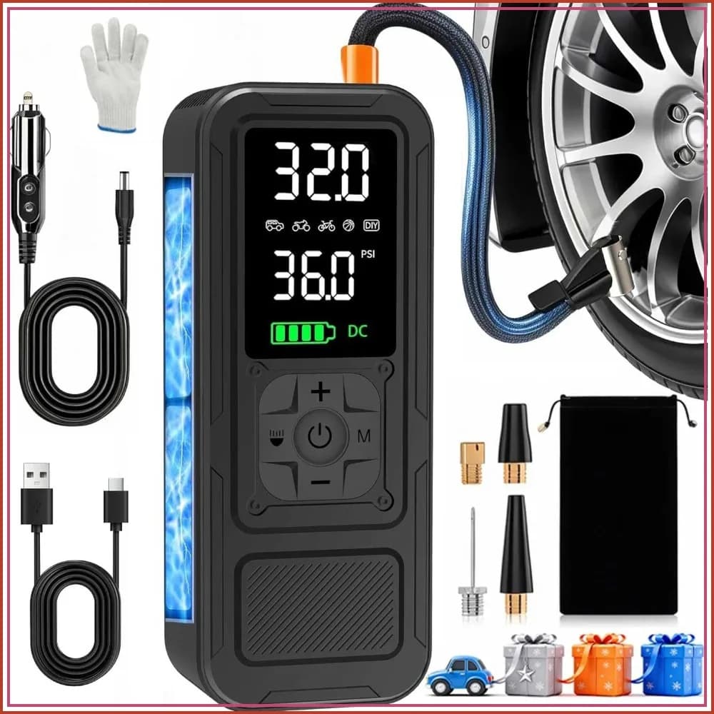 6000mAh Cordless Tire Inflator, 150PSI Air Compressor, 4X Faster, Digital Gauge for Car Motorcycle Bike