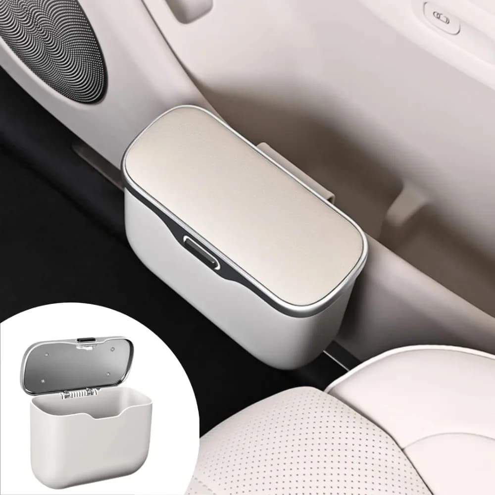 Multifunctional Car Trash Can with Lid Button, Hanging Storage Bin for Wet and Dry Use, Auto Interior Accessories, Organizer Box