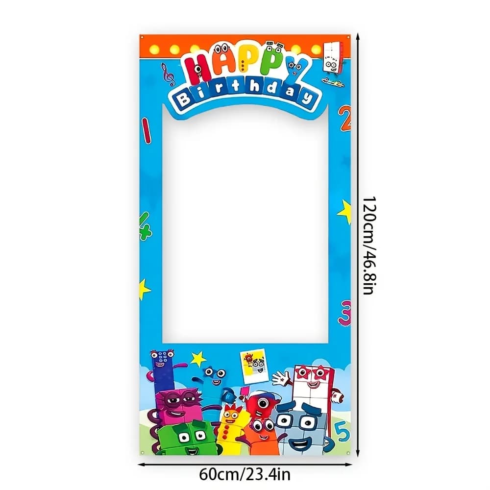 1pc, birthday theme party photo frame props - polyester banner, digital building block pattern logo, birthday party decoration