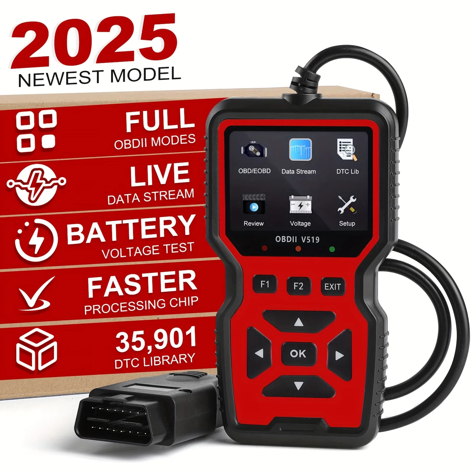 V519 Professional Obd2 Scanner - Usb-Powered Automotive Diagnostic Tool with Real-Time Data Stream, Full-Featured Obd Ii Testing (I/M Ready, Bod2/Eobd), Clears Engine Fault Lights, Reads/Erases Codes for Most Vehicles, Automotive Maintenance, Ergonomic Design, Durable Plastic Casing