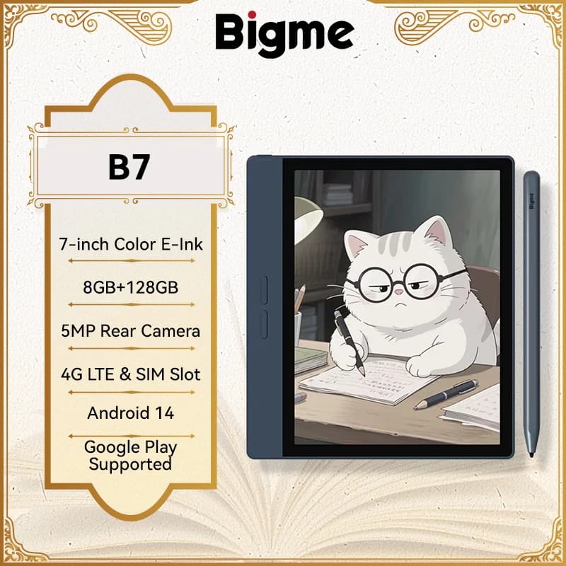 Bigme B7 Ebook Reader, 7'' E-Ink E-Reader, 300PPI, 8+128GB, Android 14 Open System, Handwritten E-Book Tablet W/ 5MP Rear Camera