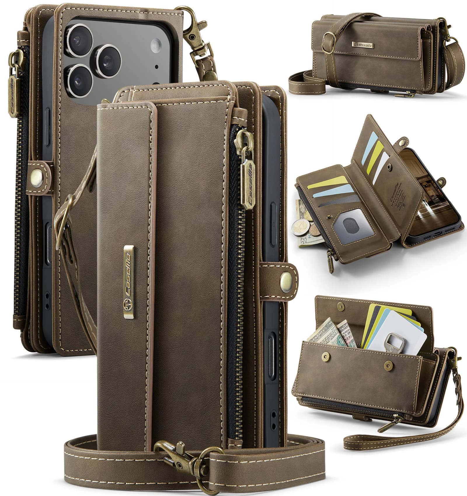 Business Magnetic Card Solt Wallet Leather Case For iPhone 17 Pro Max 16 Plus 15 14 13 12 11 Flip Long Lanyard Bag Book Cover