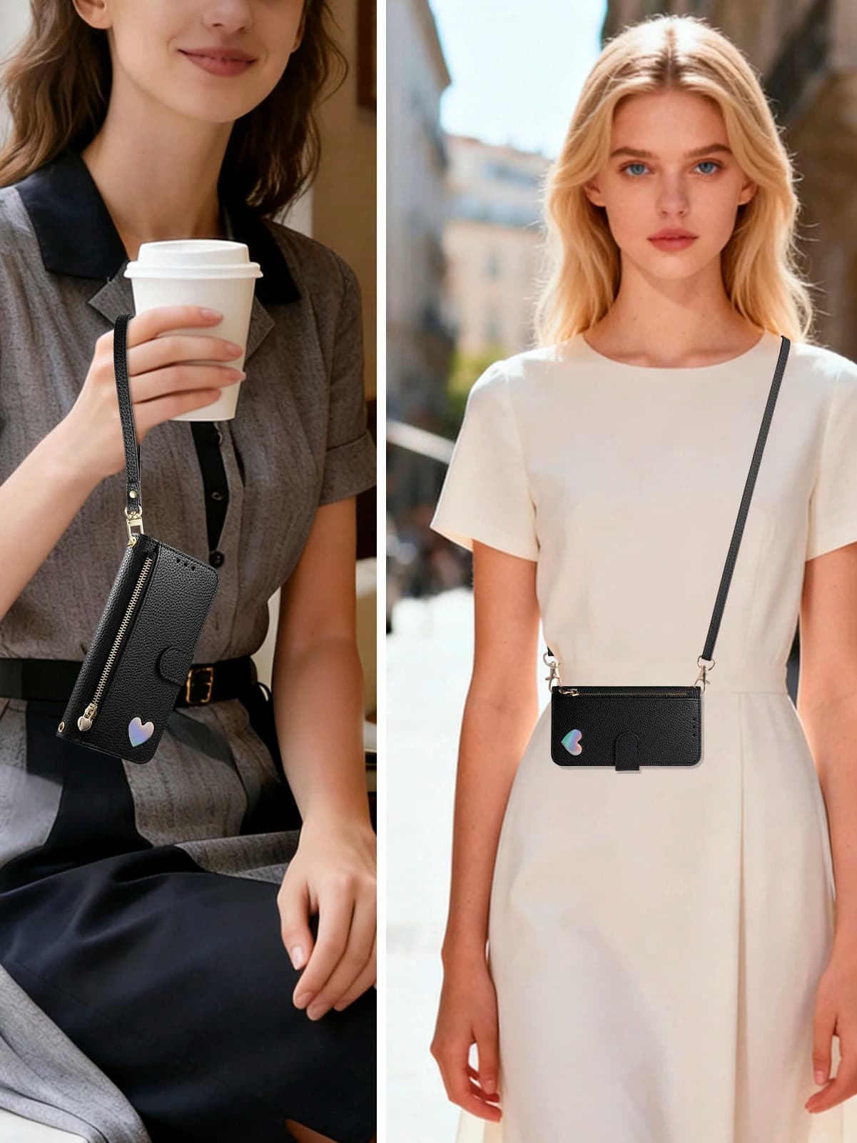 PU Leather Zipper Crossbody Wrist Strap Flip Wallet Card Slot Phone Case For Samsung Galaxy S25 Plus S24 FE S23 Ultra S22 Cover