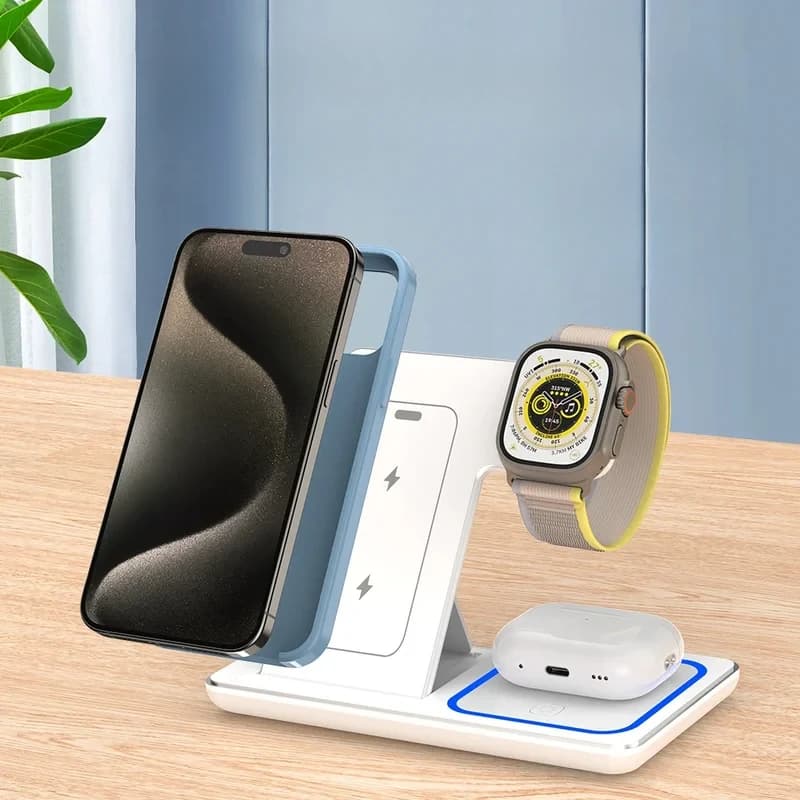 4 In 1 Wireless Charging Station 15W Fast Qi Wireless Charger Stand For iPhone 17 16 15 14 Apple Watch AirPods Multifunction Des
