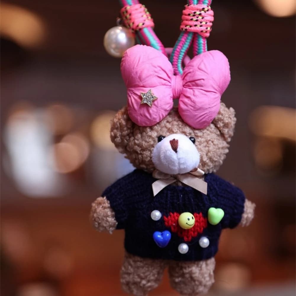 Original handmade cute girl heart bear pendant bag pendant colourful rope plush pendant doll dolls
