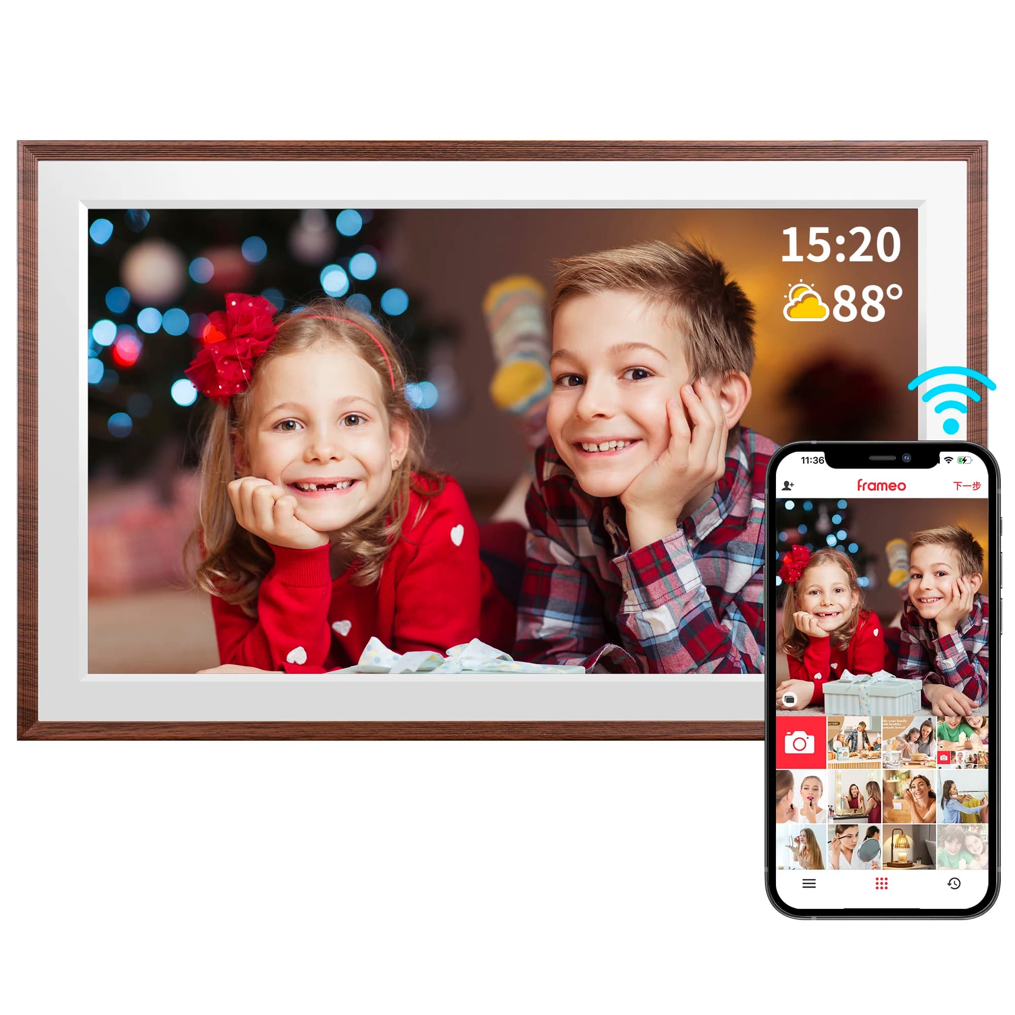 FRAMEO Digital Picture Frame- 15.6inch Digital Photo Frame with 1920 * 1080 IPS Touch Screen HD Disply,Built-in 32GB Storage,Wal
