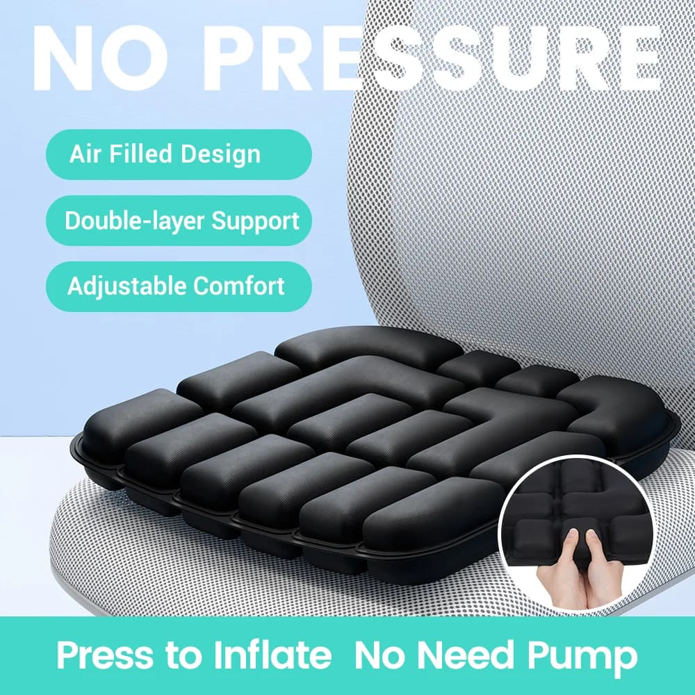 1pc 3D Pressure Relief Air Cushion - Office Chair Car Seat Cushion, Back Support Pad for Desk, Chair, Wheelchair, Adjustable
