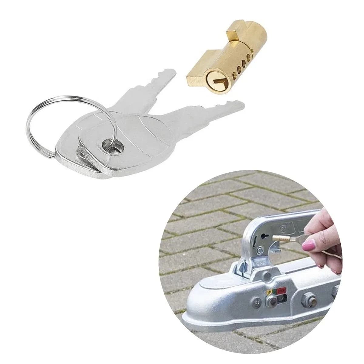 Anti-Theft Trailer Coupling Hitch Lock With 2Keys Insertable Security For Caravans RVs Truck Boats Coupling Copper Lock Cylinder