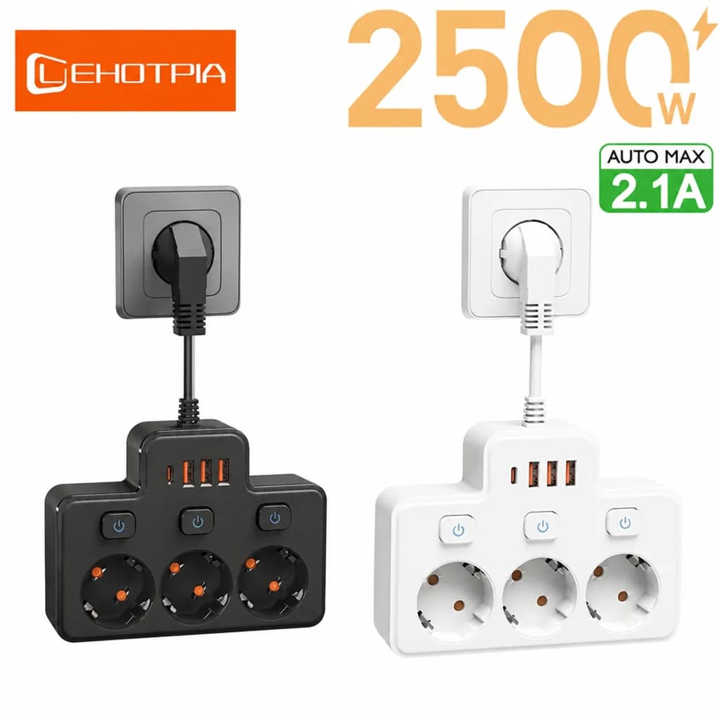 EU AC Plug Power Strip Wall Mounted Independent Switch Multitap Socket Network Filter With USB Charging Network Filter Adapter