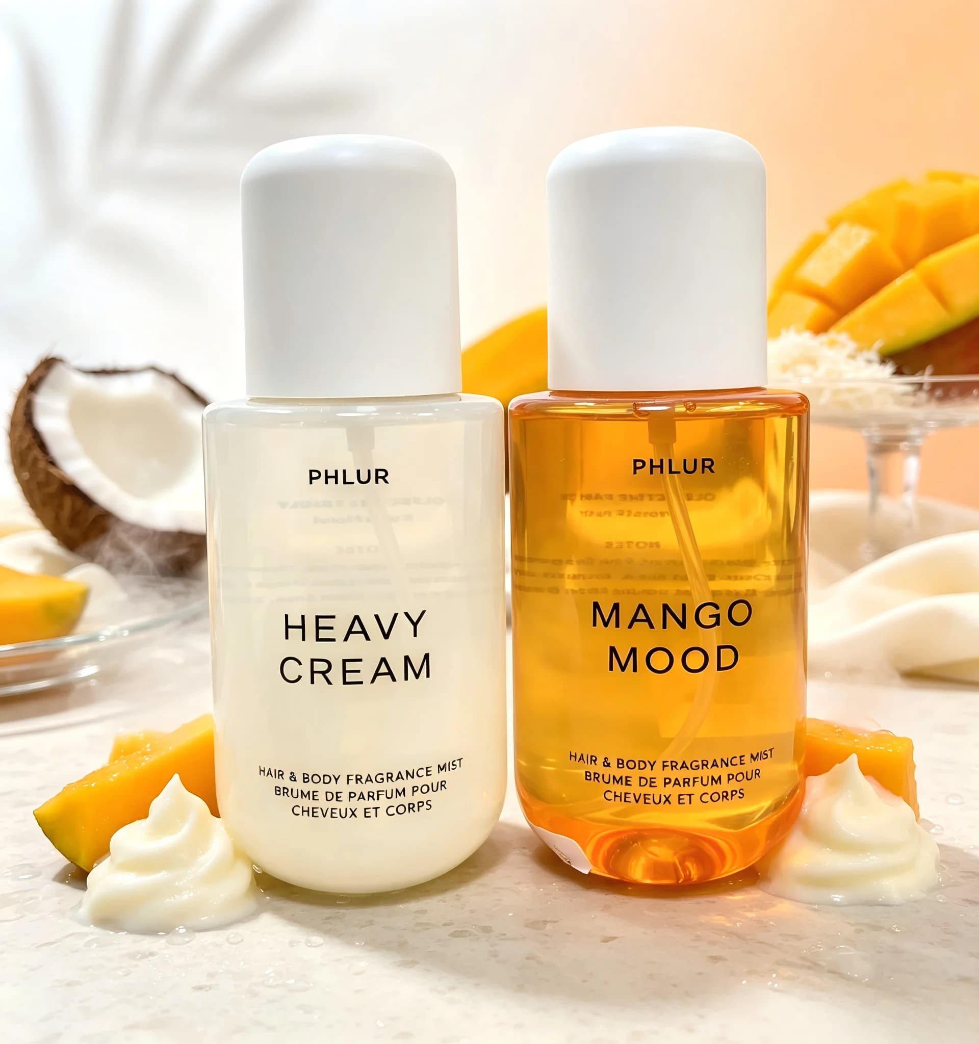Phlur Heavy Cream + Mango Mood 50ML Hair & Body Fragrance Mist Set, 2 Pack Perfume Spray Bundle