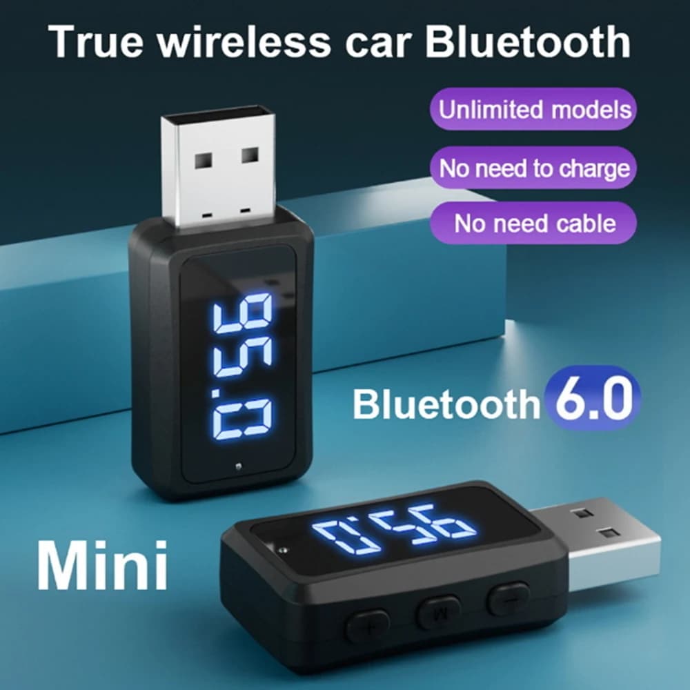 Car Bluetooth 6.0 Mini USB Transmitter Receiver with LED Display Handsfree Call Car Kit Auto Wireless Audio For Fm Radio