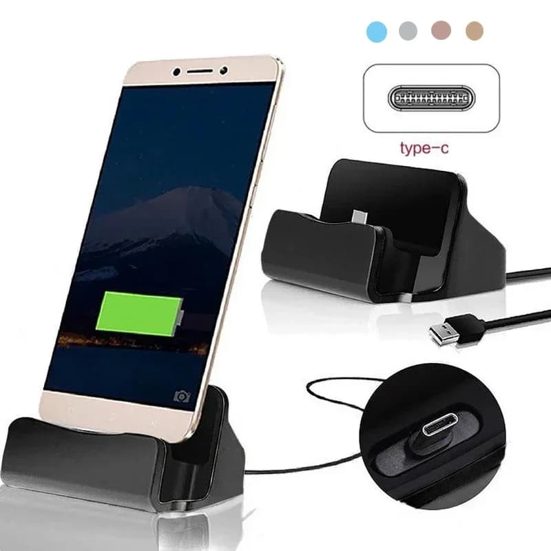 Type C USB Dock Charger Phone Holder for IPhone 17 16 15 Pro Max Samsung S24 S25 Cradle Dock Station Desk Charging Desktop Stand