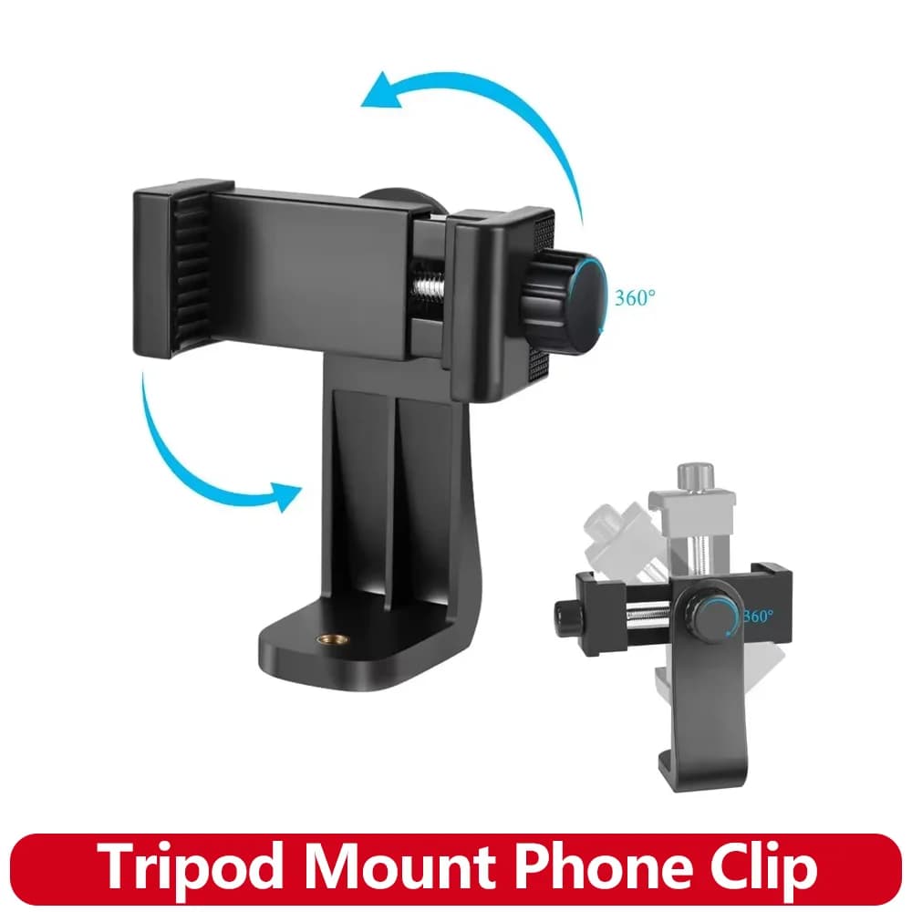 360° Rotation Tripod Mount Phone Clip Universal 1/4" Screw Smartphone Holder for iPhone 15 14 13 Samsung Galaxy S24 Selfie Stick