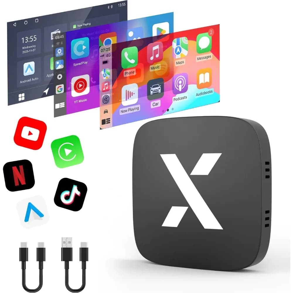 Wireless Streaming Device for CarPlay and Android Auto, Supports Media Streaming, USB & TF Cards, USB A & C Compatibility