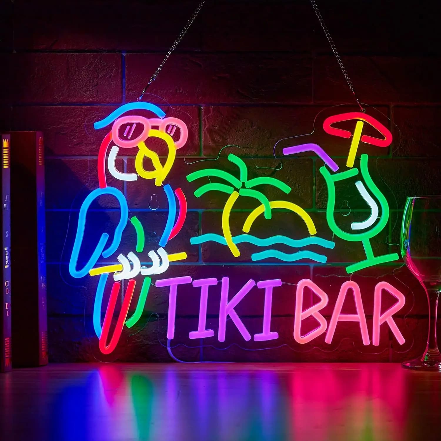 Tiki Bar Parrot Palm Tree Neon Sign Business Art Wall Light USB LED Neon Light for Restaurant Beer Club Party Bedroom Decoration