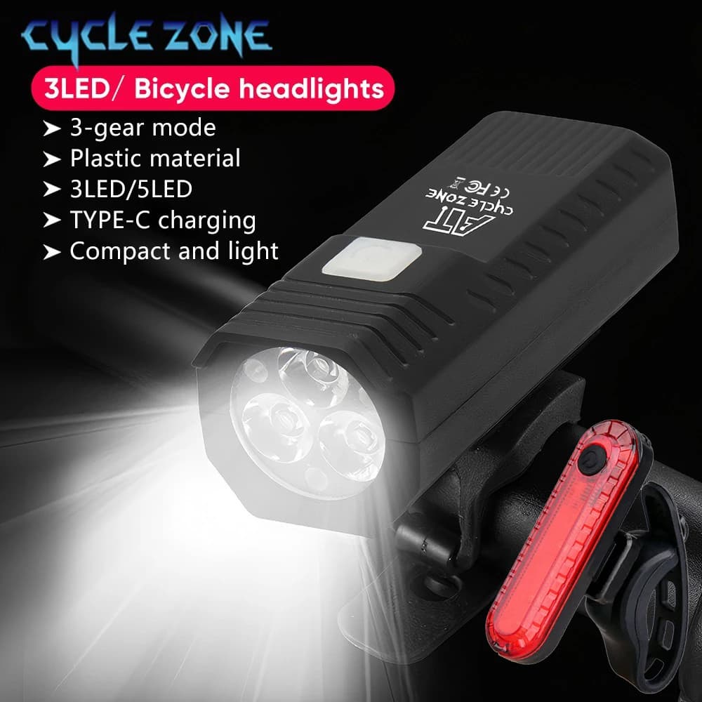 Bike Light Set Front Light with Taillight LED Rechargeable Bicycle Lights 3 Modes Headlight Easy to Install Night Cycling Lamp