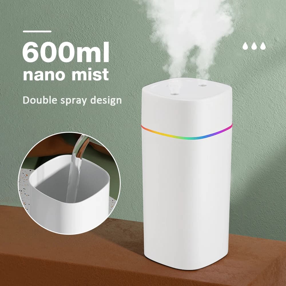 Portable USB Cool Mist Nano Sprayer 600ml Aroma Oil Diffuser for Home Car Electric Air Humidifier Mist Maker Light Aromatherapy