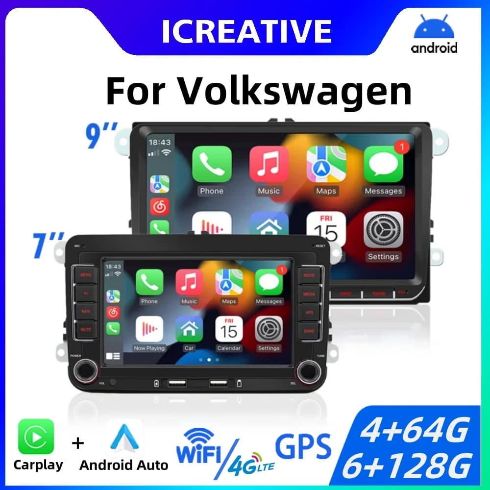2Din Car Radio Android for Volkswagen Golf 5 6 Polo Passat B6 B7 CC Skoda Jetta Universal Multimedia Carplay Wifi GPS Navigation