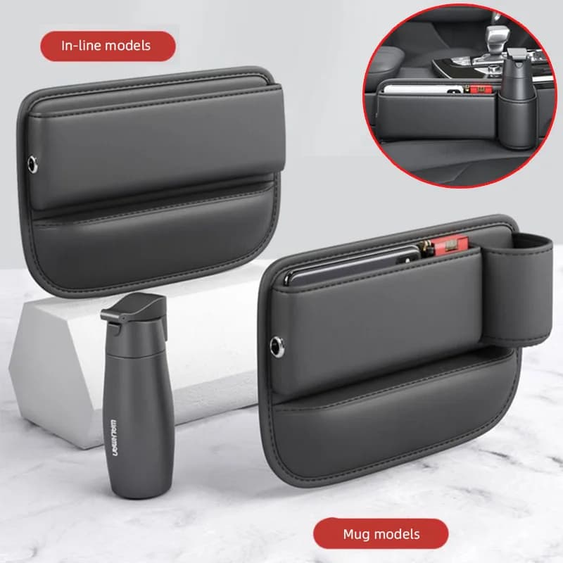 Multifunction Car Seat Gap Leak-proof Storage Bag  PU Leather Seat Slot Organizer Box For Car Seat Gap Filler With Cup Holder