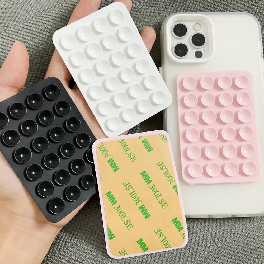 3M Adhesive Backing Candy Color Silicone Suction Phone Case Mount Non Slip Suction Cup Phone Stand Holder For Selfies and Videos