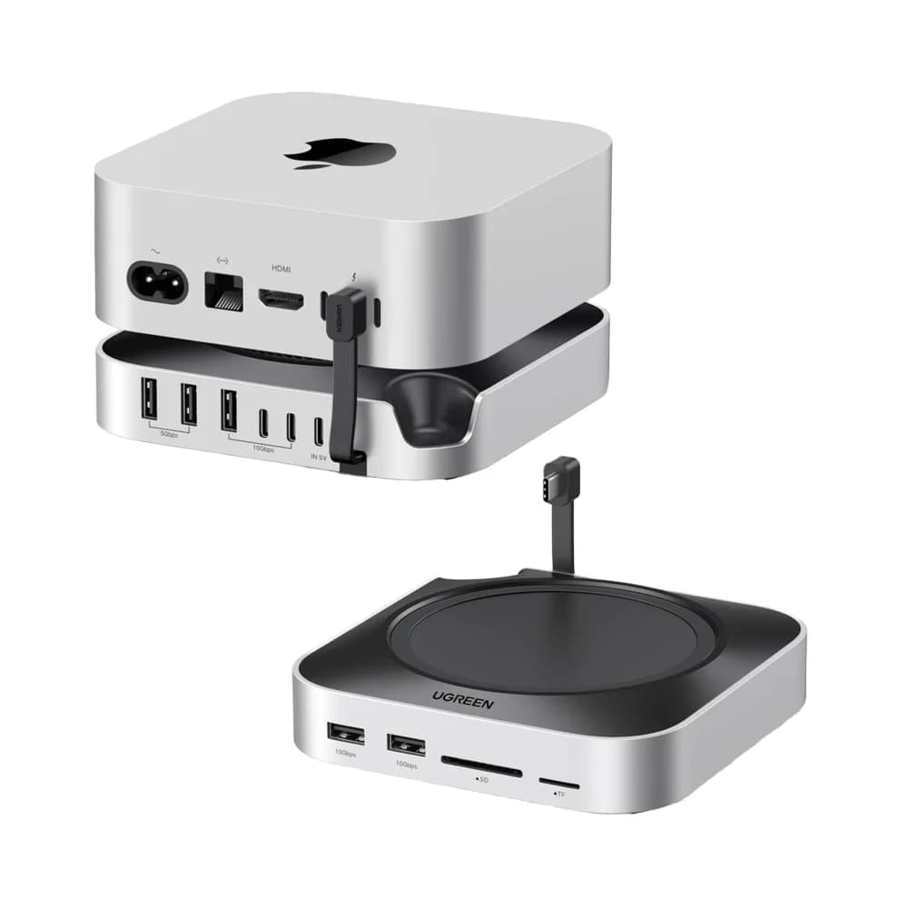 New UGREEN Dock & Stand for Mac Mini M4/M4 Pro NVMe SSD Enclosure 3 USB 10Gbps USB-C USB-A SD Card Reader Silver