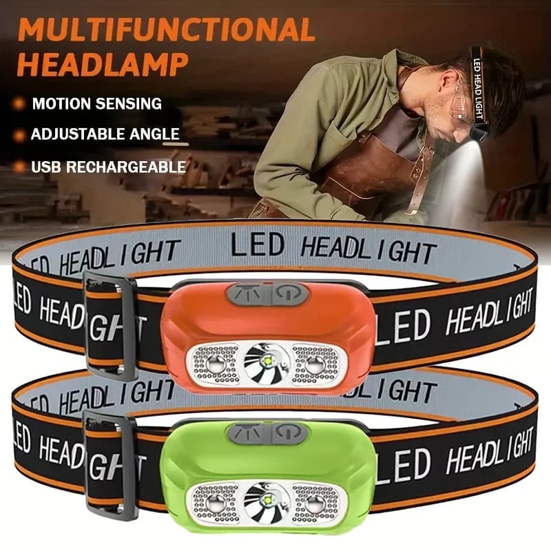 LED Sensor Headlamp USB Rechargeable Led Head Torch Built-in Battery Head Flashlight Outdoor Camping Fishing Headlight Lantern
