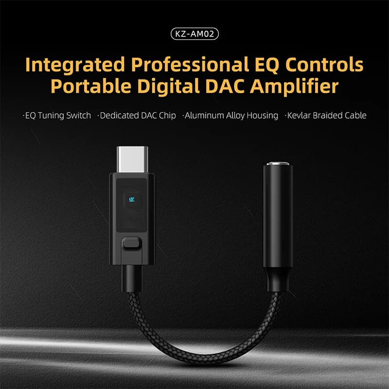 KZ AM02 TYPE-C TO 3.5 Integrates Professional Grade Sound Adjustment Function and Portable Digital Decoding Headphone Amplifier