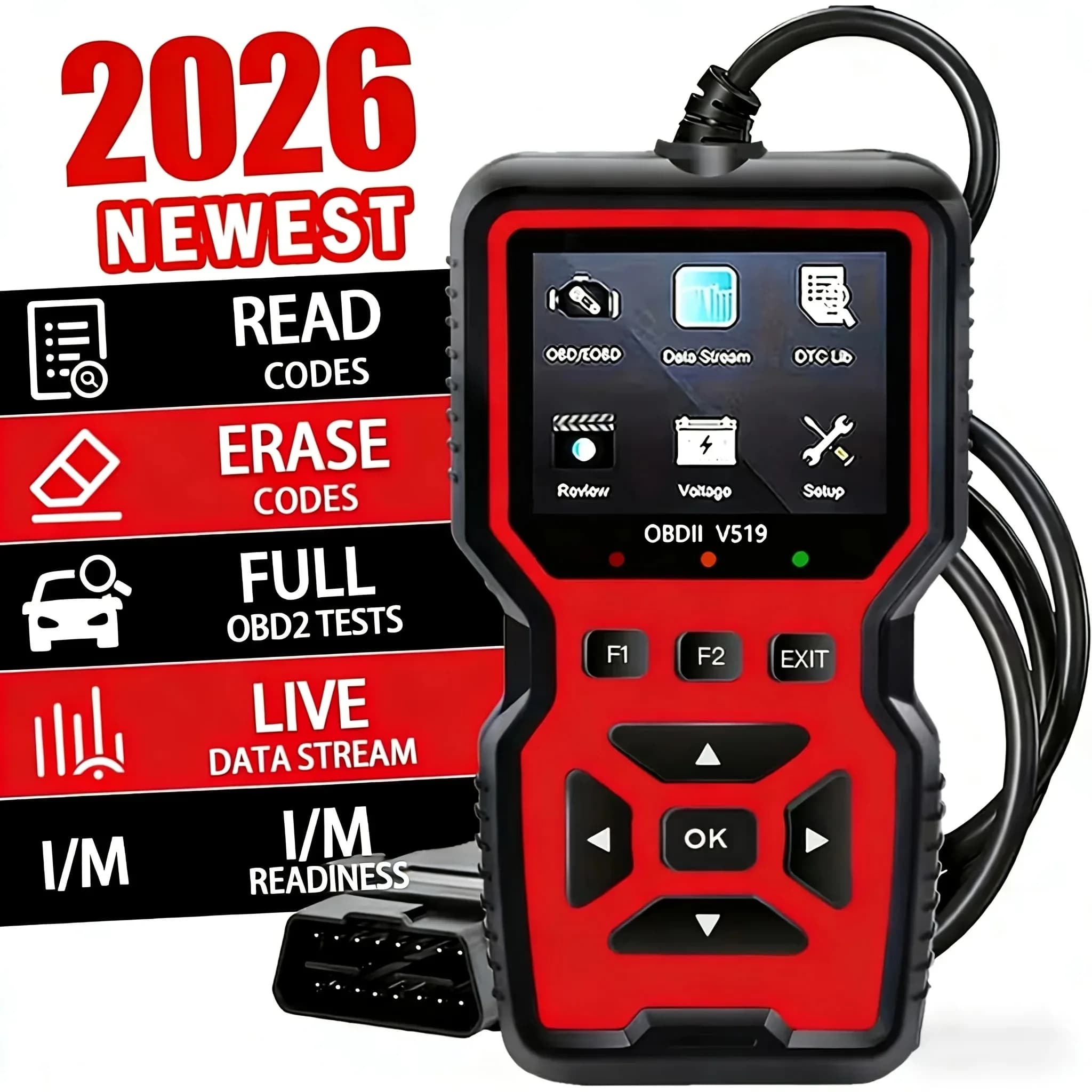 V519 V539 Professional OBD2 Scanner - USB-Powered, Real-Time Data Diagnostic Tool for Checking Engine Lights in Most Cars