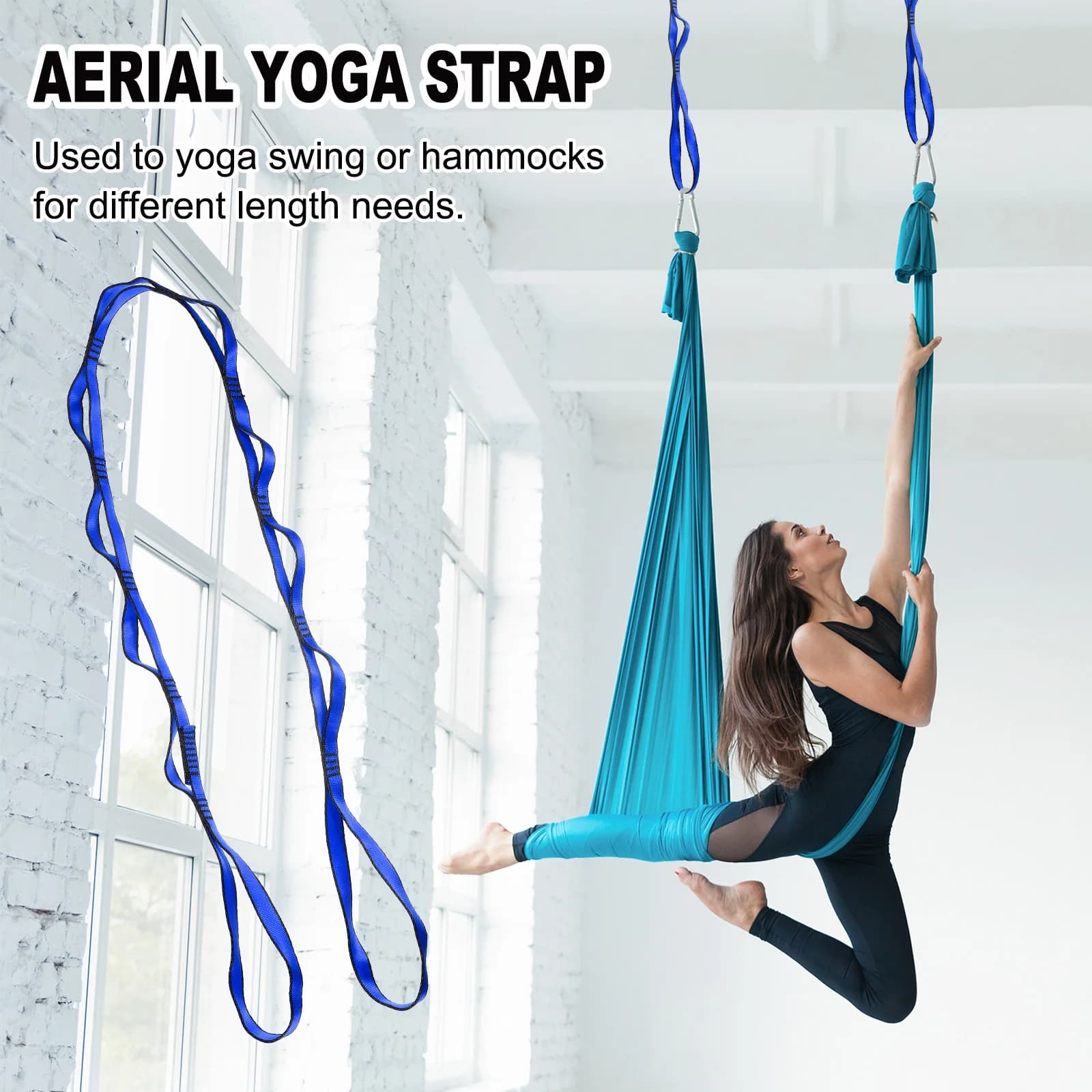 9 Loops 1.1/1.5/1.8M Daisy Chains Yoga Hammock Extension Strap  Adjustable Climbing Sling Fitness Pilates Exercise Extend Strap