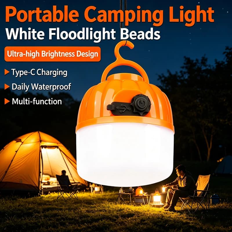 Mini Portable LED Pumpkin Bulb 6500K Rechargeable Eye-protecting Light Strip Hook Tent Light Outdoor Emergency Lighting Lamp