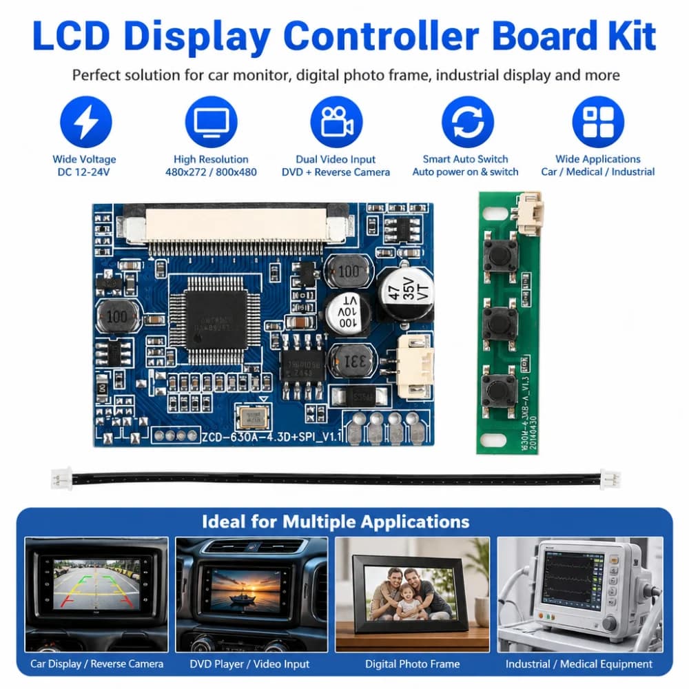 4.3/5-inch LCD display driver board, display mainboard module, suitable for car audio-visual systems and digital photo frames