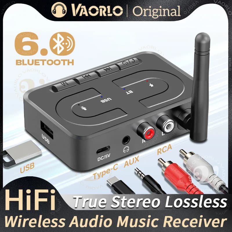 Bluetooth 6.0 Audio Receiver USB U-Disk Music Wireless Adapter With HD Mic Antenna 3.5mm AUX RCA HIFI Stereo For Car Speaker Amp