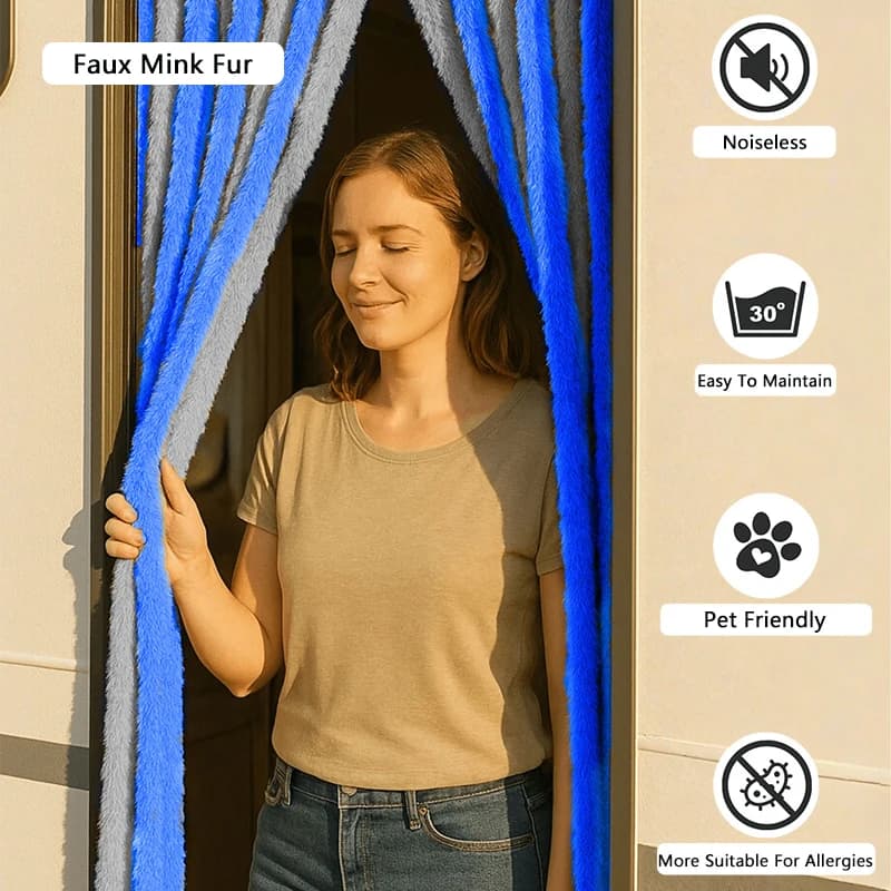 1pc Caravan Entry Door Curtain Deluxe Blue Grey Faux Fur Insulation Brand New For Motorhome Caravan Camper Van RV Accessories