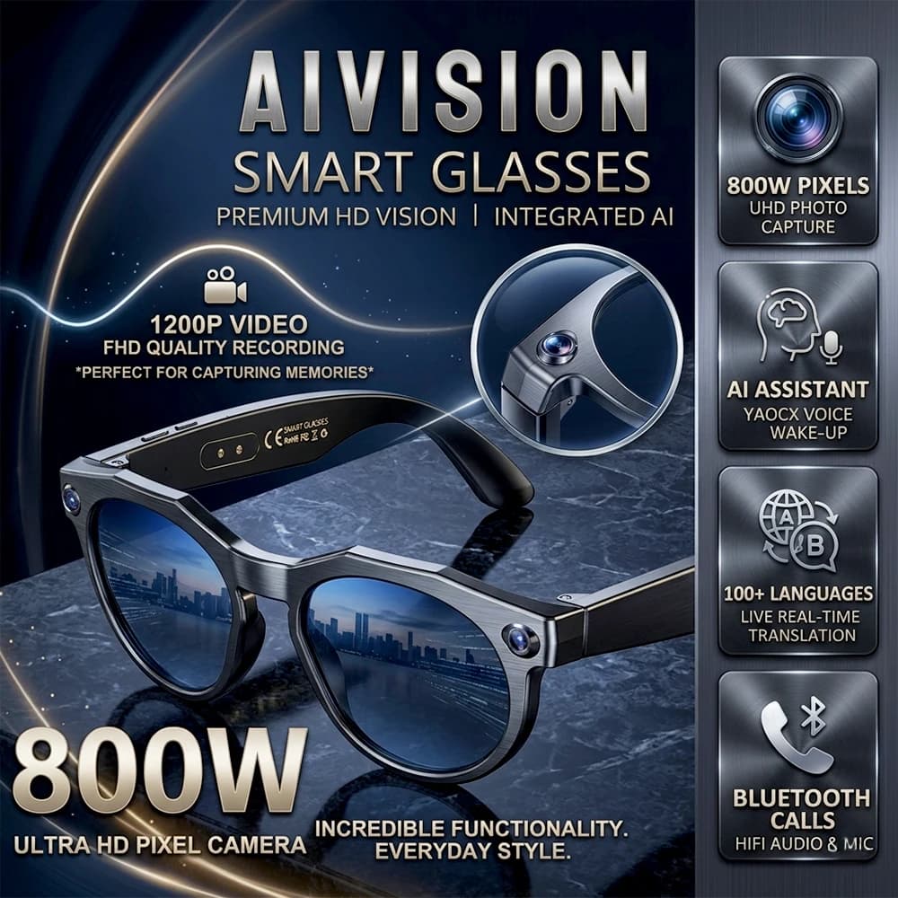 Smart AI Photo Glasses 100+ Language Translation Object Recognition 800W Pixel Video Recording Bluetooth Call Smart Eyeglasses