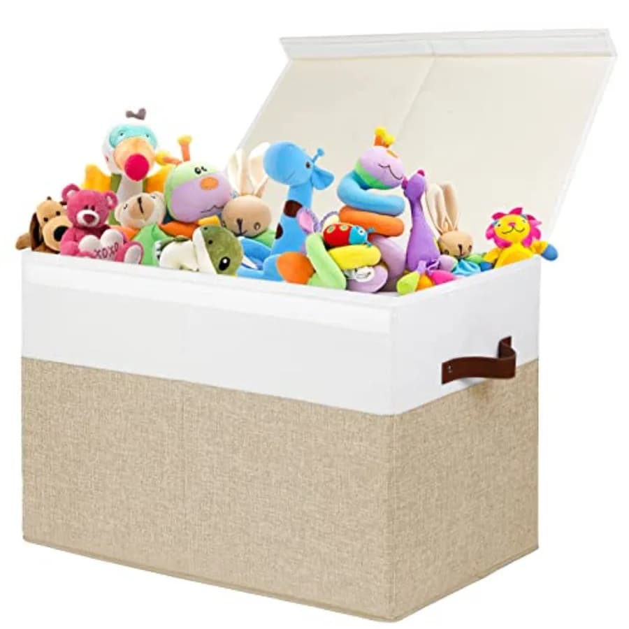 Large Toy Storage Box with Lid, Sturdy Toys Storage Chest Bin Organizer Basket with Dividers for,Boys, Girls, Nursery, Closet,