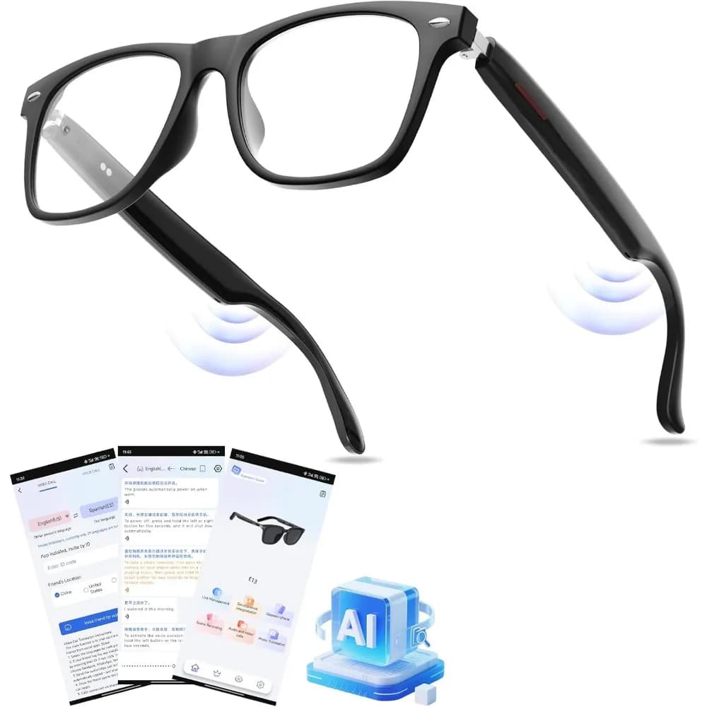 Smart Glasses with Real-Time Translation, Bluetooth Audio, and Open-Ear Speakers for Men and Women