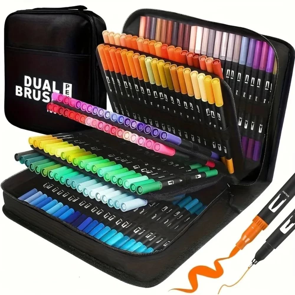 Vitality Double-Tip Watercolor Pen Set - Art supplies for painting and handicrafts, featuring bright colors and durable plastic