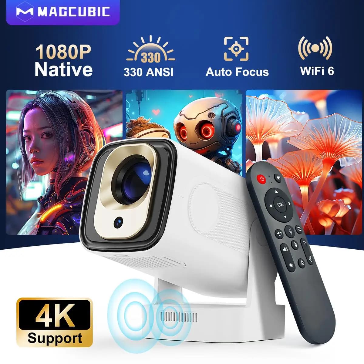 Magcubic HY310 Projector Auto Focus 4K Native 1080P 330ANSI Android11 5W Speaker Air Mouse Voice Assistant Upgrated HY300