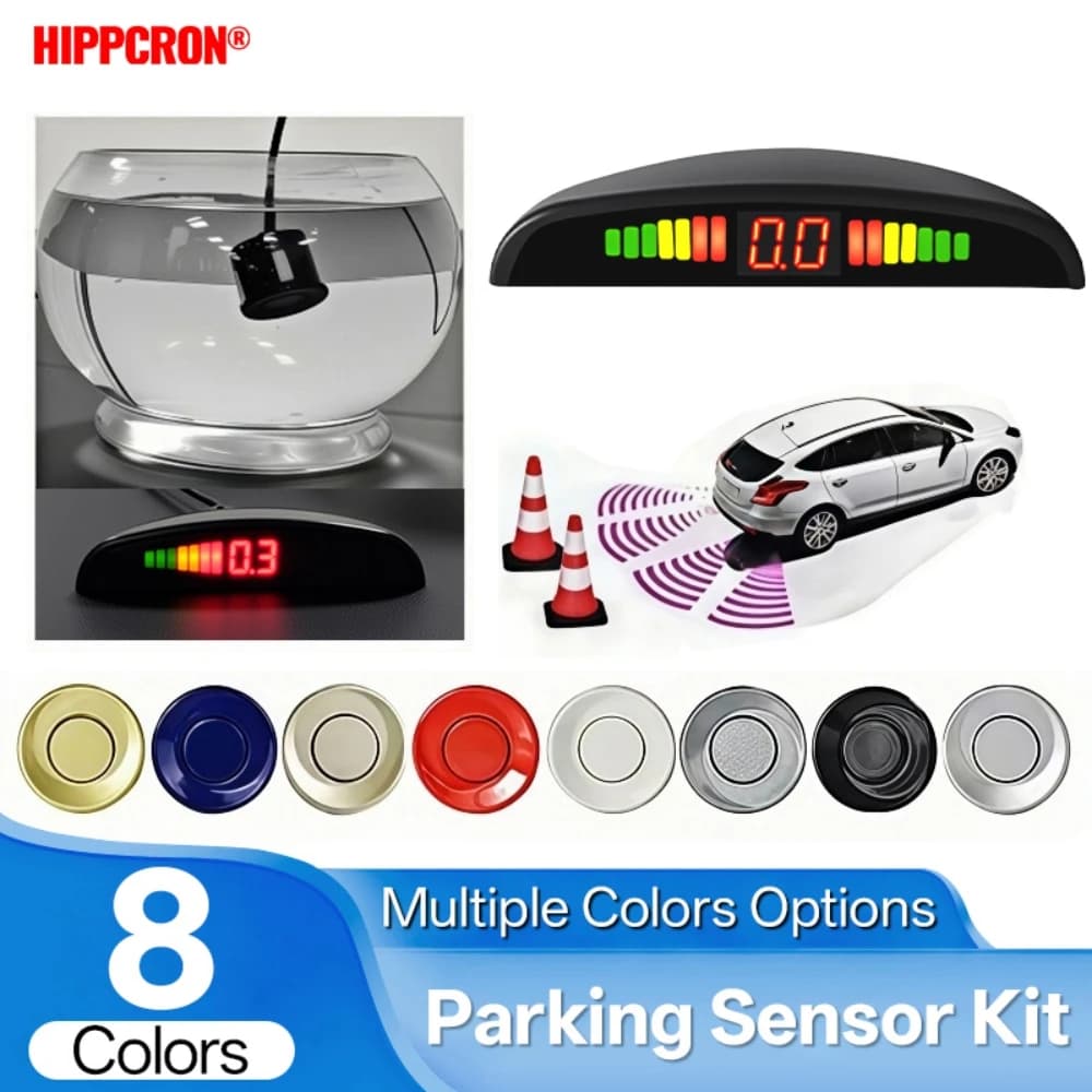 Hippcron Car LED Parking Sensor Kit 4 Sensors 22mm Reverse Radar Sound Alert Indicator System 8 Colors