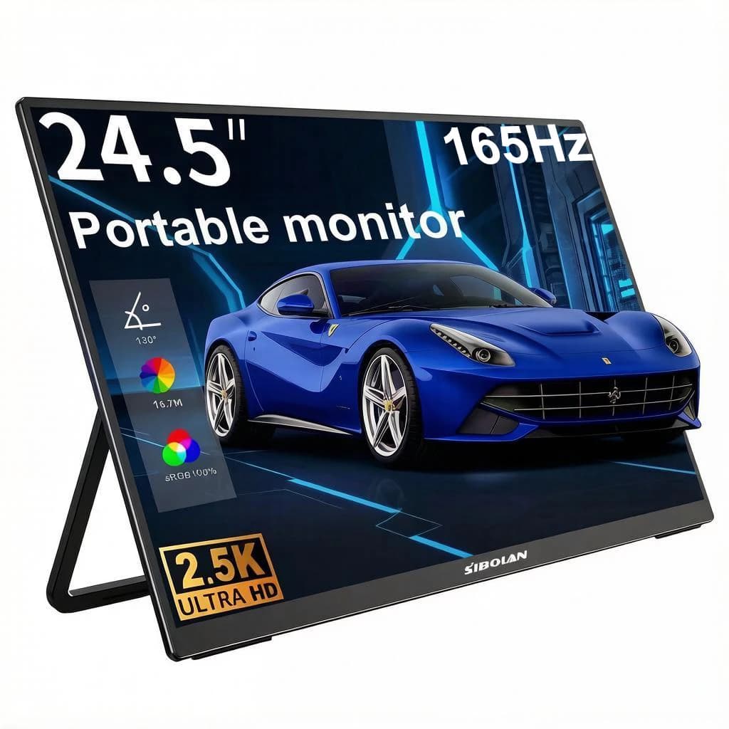 SIBOLAN 24.5" 2K Portable Monitor HDR 2560*1440P 165Hz 100sRGB Large Gaming Display TYPE-C HDMI VESA for Desktop Laptop Mini PC
