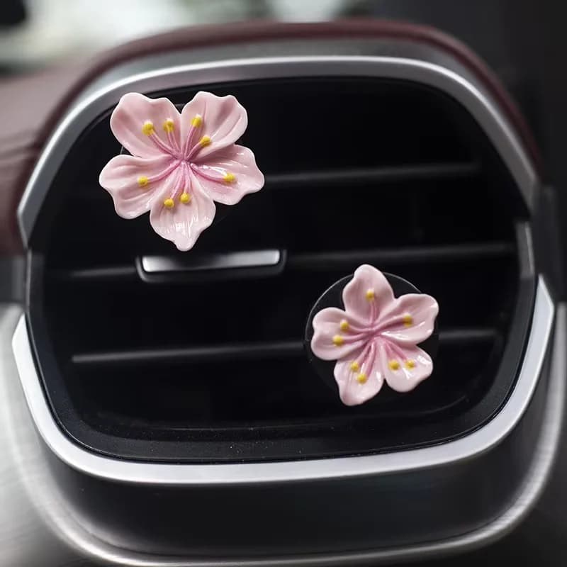 2Pcs Car Perfume Clip Flower Car Air Freshener with Fresh Color Air Outlet  Decorations Bright Peach Blossom Cherry Blossom