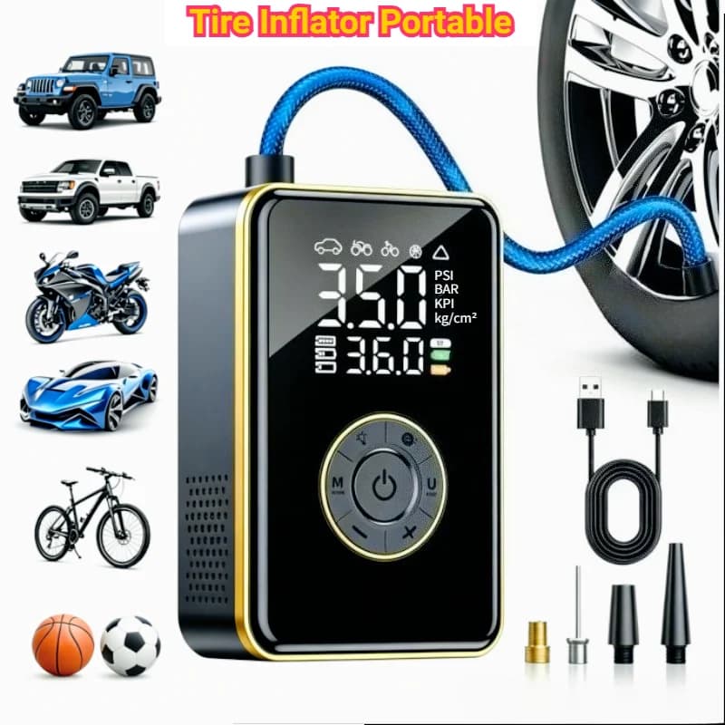 Tire Inflator Portable Air Compressor, Lightning-Fast Inflation, Dual Power - 4000mAh ，dless Air Pump for Car Tires,