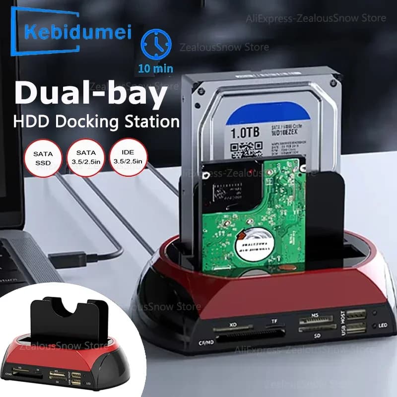 Dual Slots Hard Drive Station USB3.0 To 2.5/3.5 Inch SATA SSD HDD With HUB SD TF Reader IDE USB2.0 Enclosure Adapter EU Plug