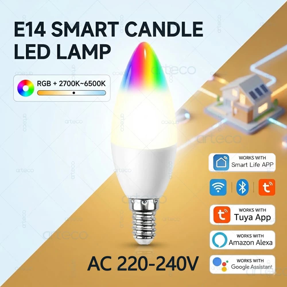 Tuya E14 Candle Lamps APP Control Smart Bulb Bluetooth Or WIFI RGBCW Light Dimmable LED Lamps 220-240V Smart Life Group Control