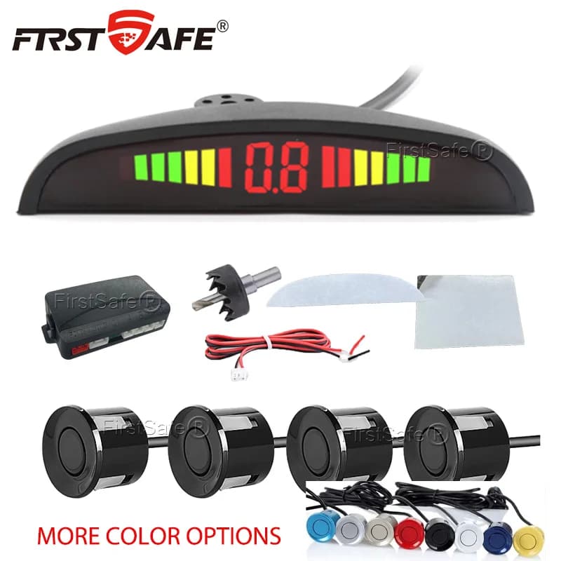 FirstSafe Factory Car LED Parking Sensor Kit 4Sensors 22mm Backlight Display Reverse Radar Kit Monitor System 12V 13Colors