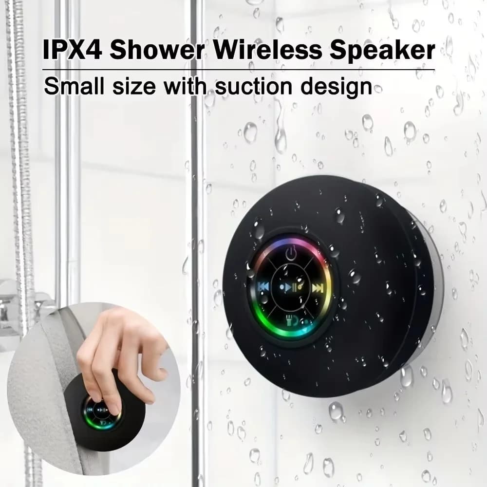 Mini Portable LED Bluetooth Speaker New Bathroom Waterproof Large Suction Cup Speaker Wireless Outdoor Sports Stereo Speaker