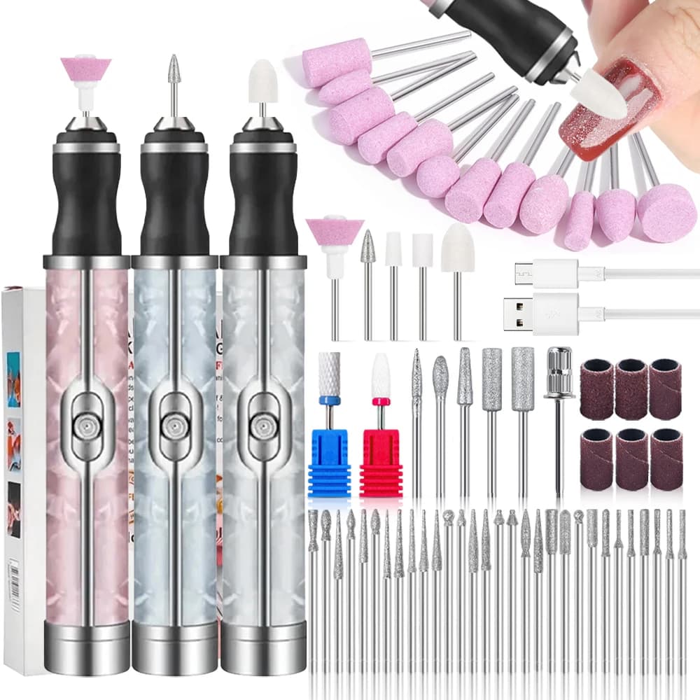 Electric Nail File Set Nails 4 Speeds Cordless Acrylic Nail Tool Thick Nails Edge Shaping Polishing Grinding Nursing