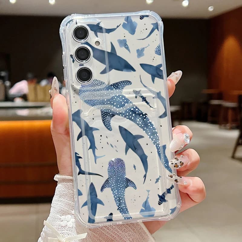 Ocean Shark Whale Phone Case For Samsung Galaxy A56 A16 A55 A35 A25 A15 S25 Edge S24 S23 Ultra S24 FE Card Bag Wallet TPU Cover