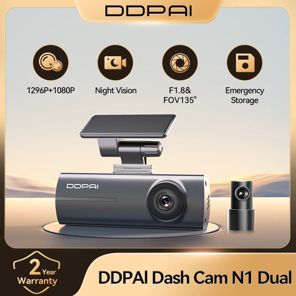 DDPAI Dash Cam  N1 Dual Front & Rear Recording NightVIS 1296P Dash Cam Recorder Car DVR   App Control