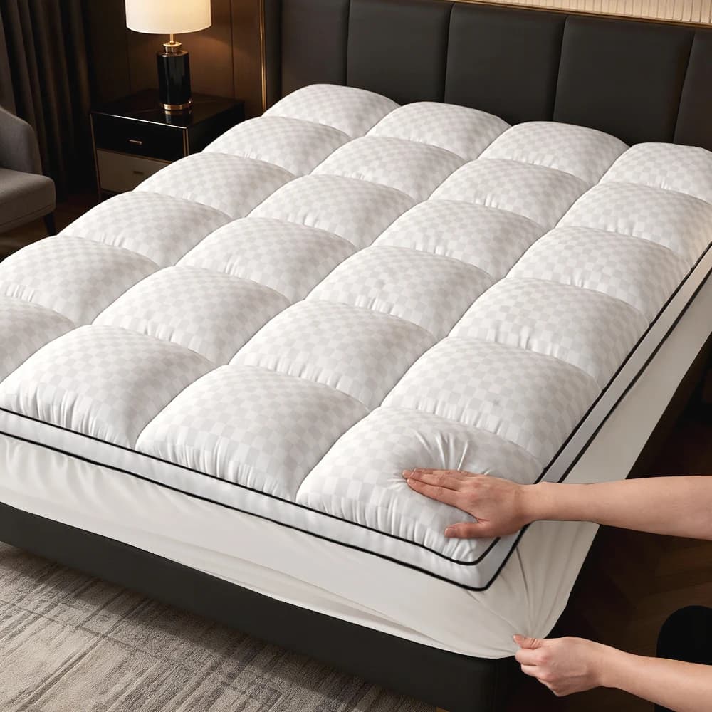 Extra Thick Mattress Topper 500-1000Gsm Cooling Noiseless Breathable Fitted 8-21 Deep Pocket Machine Washable Mattress Pad
